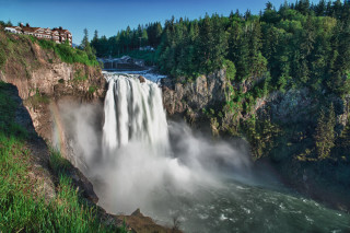 Waterfall large building bridge nature - twin peak free wallpaper