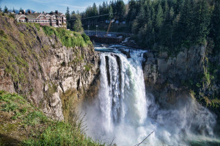 Waterfall bridge building river nature - twin peak free wallpaper