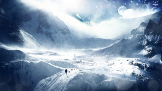 Snowy mountain stars couple walking - a sky full free wallpaper