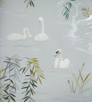 Swans bamboo blue background white - a green plant free wallpaper for tablet