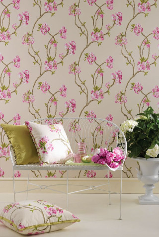 White bench pink flowers wallpapered - it next free wallpaper
