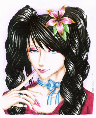 Woman flower hair cigarette drawing - her mouth free wallpaper for mobile