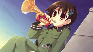 Woman uniform trumpet building night - aguri uchida free wallpaper