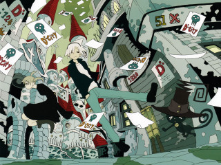 Cartoon woman signs buildings cat - her lap free wallpaper