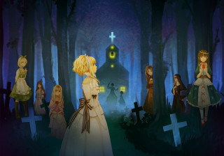 Group people cross forest night - in a forest free wallpaper for desktop