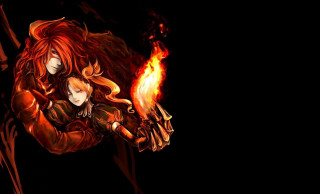 Couple hugging dark fire background - ufotable free wallpaper