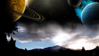 Planets mountains sky clouds foreground - a group of planets free wallpaper