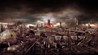 Futuristic city smoke buildings sky - smoke and smoke free wallpaper
