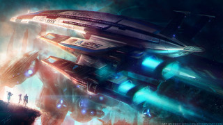 Futuristic space ship floating people - a futuristic space ship free wallpaper for desktop