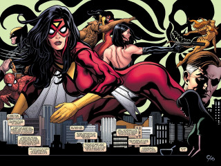 Comic woman red outfit cityscape - a comic book page free wallpaper