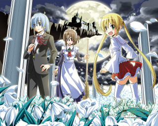 Anime characters full moon castle - a full moon in the background free wallpaper