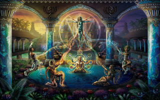 Fountain man garden people standing - dmt free wallpaper