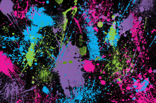 Colorful paint splatters black background - abstract expressionism free wallpaper