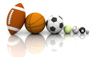 Sports balls group reflection white - free sports wallpaper
