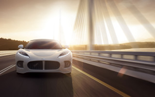 White sports car highway sunset - a white sports car free wallpaper