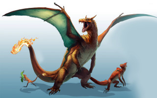 Dragon flame background smaller dragons - opposite direction free wallpaper
