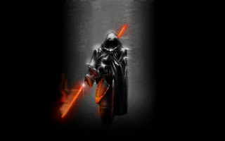 Man black robe sword flame - his mouth free wallpaper for desktop