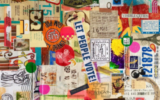 Collage paper stickers wall clock - medium free wallpaper