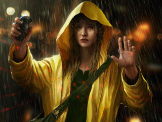 Woman yellow raincoat camera rain 2 - art station free wallpaper for desktop