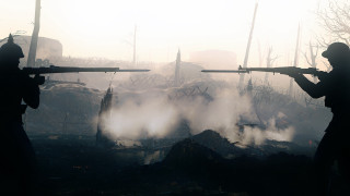 Silhouette men guns smoke trees - tree and buildings free wallpaper