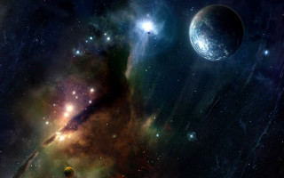 Space scene planets stars distant 3 - a distant star in the foreground free wallpaper for desktop