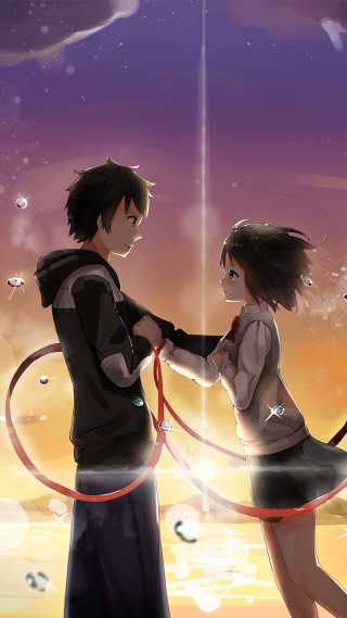 Couple standing ring fire stars - romanticism free wallpaper for mobile