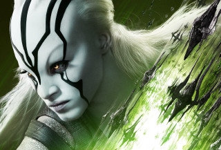 Woman green hair white makeup - a white face free wallpaper for desktop