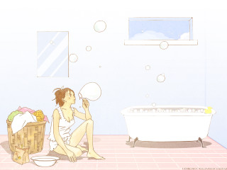 Woman sitting floor bathtub bubbles - the floor in front free wallpaper for desktop