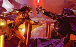 Woman fighting man star wars - a giant sword free wallpaper