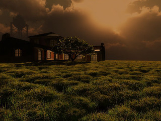 House field tree cloudy sky - a sunbeam free wallpaper