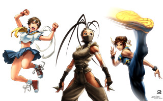 Women costumes weapons white background - 2 d game art free wallpaper