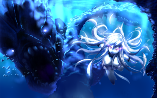 White hair white dress underwater - a large fish free wallpaper
