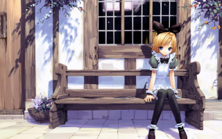 Girl bench building window bird - a bench in front free wallpaper