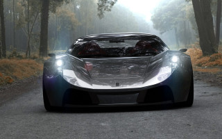 Car driving forest road fog - fog free wallpaper