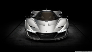 Silver sports car dark room 17 - its hood open free wallpaper