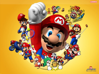 Mario bros characters yellow background - free happy birthday wallpaper