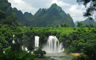 Waterfall lush forest lake mountains - dai xi free wallpaper