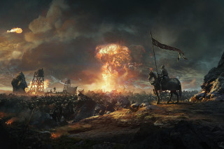 Battle horses fire smoke painting - darek zabrocki free wallpaper