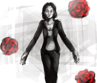 Woman black suit red roses - red rose free wallpaper