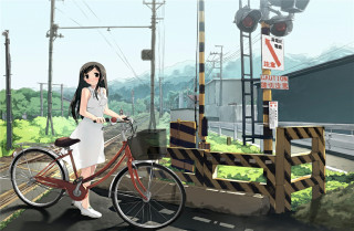 Woman riding bike street train 2 - a woman riding free wallpaper