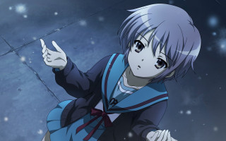 Blue hair pointing snow falling - a blue suit free wallpaper