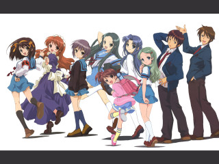 Anime characters group posing white - a picture together in front free wallpaper