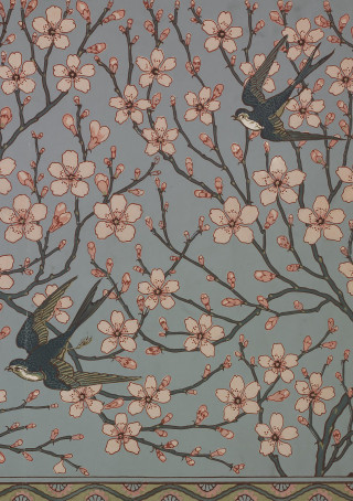 Birds flying tree flowers border - a painting of birds free wallpaper