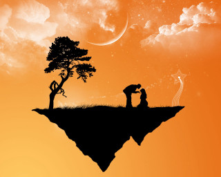 Couple kissing cliff tree crescent - a couple kissing free wallpaper