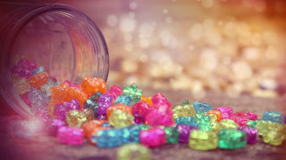 Colorful gummy bears jar table - vray free wallpaper