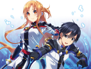 Anime characters water bubbles blue 2 - a blue background behind them free wallpaper