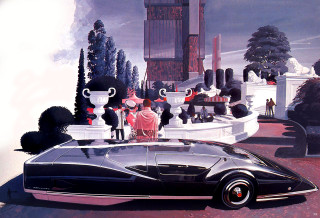 Futuristic car building fountain statue - a futuristic car free wallpaper