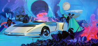 Futuristic car crowd blue room - boris vallejo free wallpaper