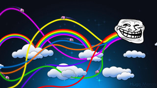 Cartoon rainbow troll face clouds - free happy birthday wallpaper for desktop
