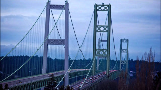 Bridge cars forest dusk blue - a forest in the background free wallpaper